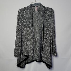 Mauve long sleeve knitted black white open cardigan sweater sz XL